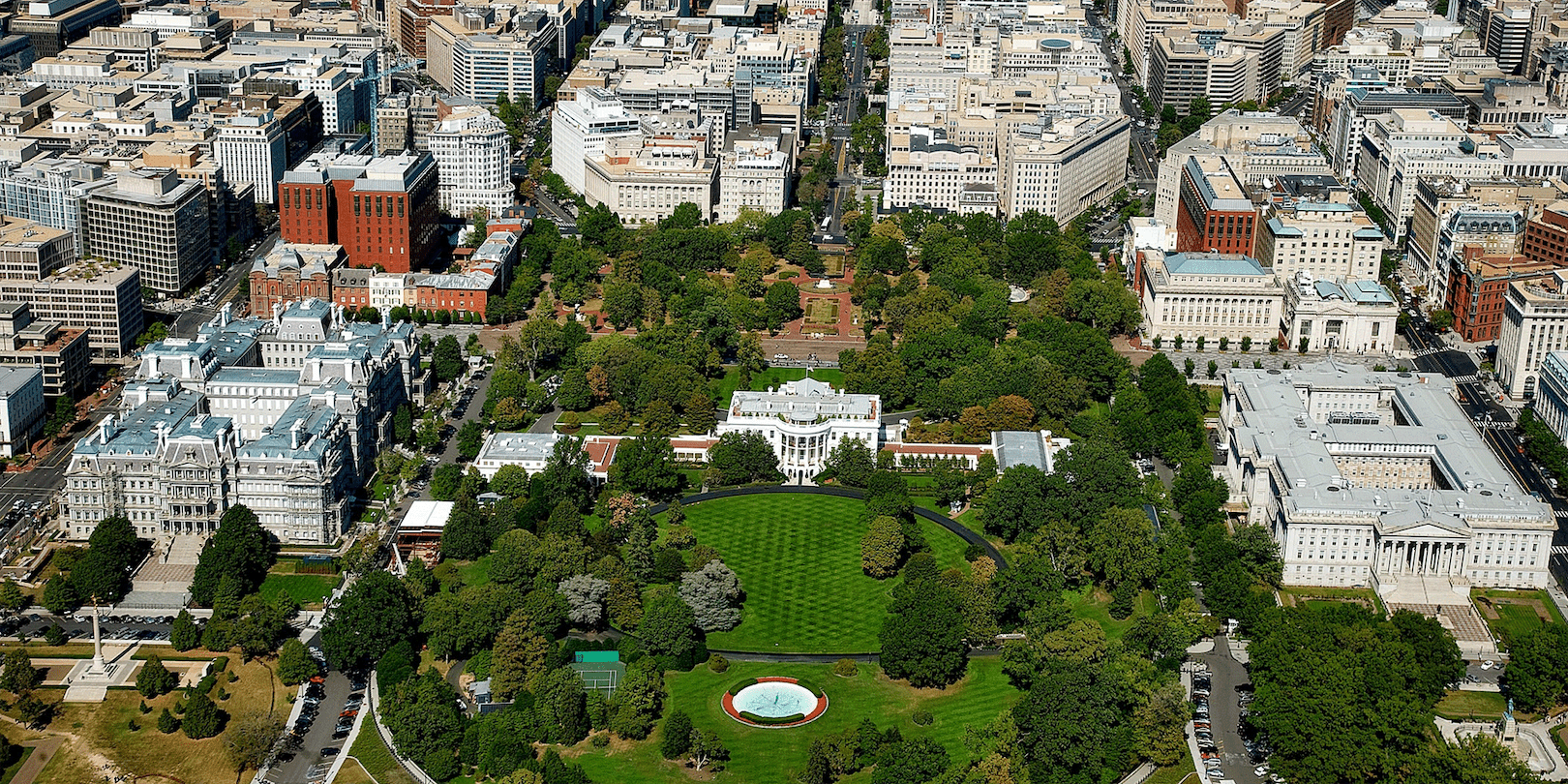 Aerial view of the White House in DC